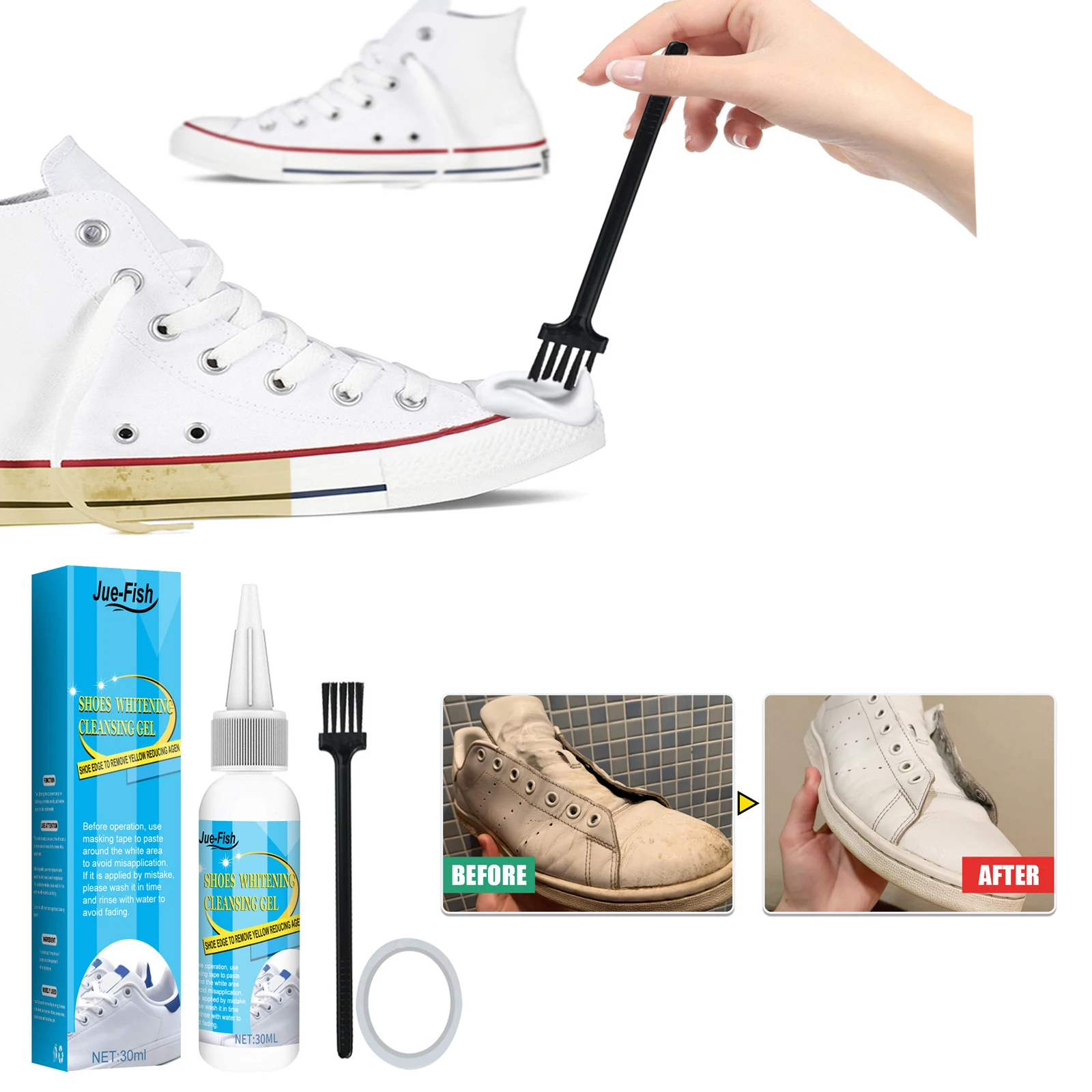 Sneaker Care Kit - ชุดทำความสะอาดรองเท้าสีขาวน้ำยาล้างคราบเจลล้างรองเท้ารองเท้าทำความสะอาดทำให้ขาวขอบสีเหลืองทำความสะอาดรองเท้า