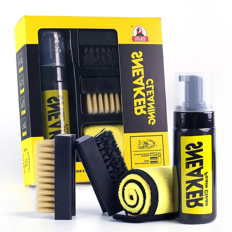 Sneaker Care Cleaner - ชุดทําความสะอาดรองเท้าผ้าใบโฟมไร้น้ํา 150 มล. พร้อมแปรงและผ้าสําหรับรองเท้าสีขาวรองเท้าหนังนิ่มซักแห้ง